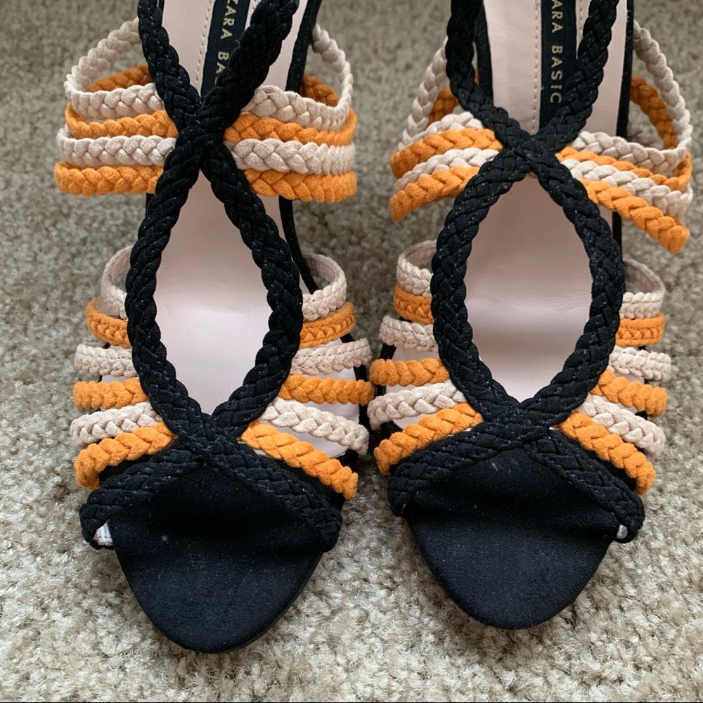 NEW Zara Orange Black Braided Heeled Sandals Size 10 - Picture 8 of 9